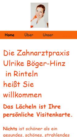 Vorschau der mobilen Webseite www.z-rinteln.de, Böger-Hinz, Dr. med. dent. Ulrike