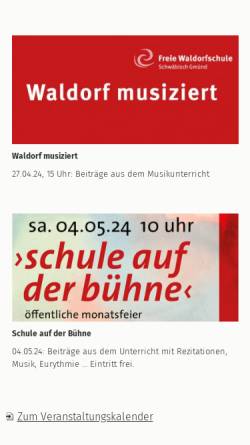 Vorschau der mobilen Webseite www.waldorfschule-gmuend.de, Freie Waldorfschule Schwäbisch Gmünd e.V.