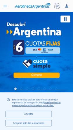 Vorschau der mobilen Webseite www.aerolineas.com.ar, Aerolíneas Argentinas