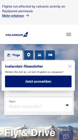 Vorschau der mobilen Webseite www.icelandair.de, Icelandair