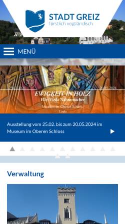 Vorschau der mobilen Webseite www.greiz.de, Kreisstadt Greiz