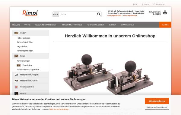 Vorschau von www.rimpl-shop.de, Fagotthölzer und Zubehör, Michael Rimpl