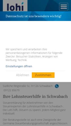 Vorschau der mobilen Webseite www.lohi.de, Lohnsteuerhilfe Bayern - Beratungsstelle Schwabvach