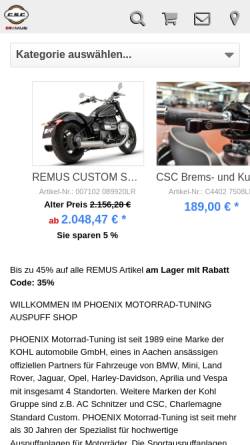 Vorschau der mobilen Webseite www.remus-motorrad.de, Phoenix Motorrad Tuning