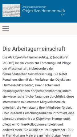 Vorschau der mobilen Webseite www.agoh.de, Arbeitsgemeinschaft Objektive Hermeneutik e.V.