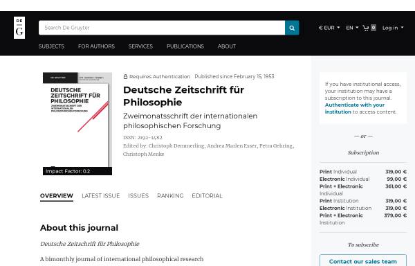 Vorschau von www.degruyter.com, Deutsche Zeitschrift für Philosophie