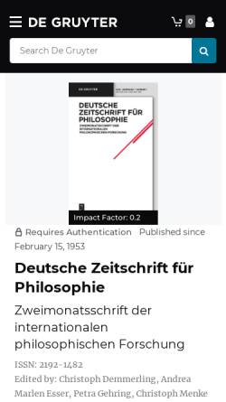 Vorschau der mobilen Webseite www.degruyter.com, Deutsche Zeitschrift für Philosophie