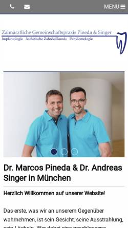 Vorschau der mobilen Webseite www.drpineda-drsinger.de, Dr. Marcos Pineda & Dr. Andreas Singer Zahnärzte