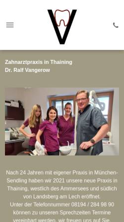 Vorschau der mobilen Webseite www.zahnarzt-thaining.de, Zahnarztpraxis Dr. Ralf Vangerow