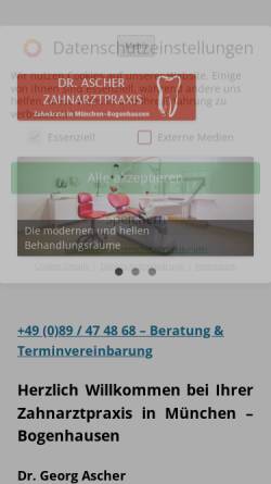 Vorschau der mobilen Webseite zahnarztpraxis-ascher.de, Zahnarzt Georg Ascher