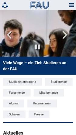 Vorschau der mobilen Webseite www.fau.de, Friedrich-Alexander-Universität Erlangen-Nürnberg [FAU]