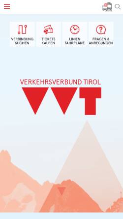 Vorschau der mobilen Webseite www.vvt.at, VVT - Verkehrsverbund Tirol