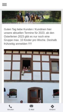 Vorschau der mobilen Webseite www.spielmanns-reiterhof.de, Spielmanns Reiterhof