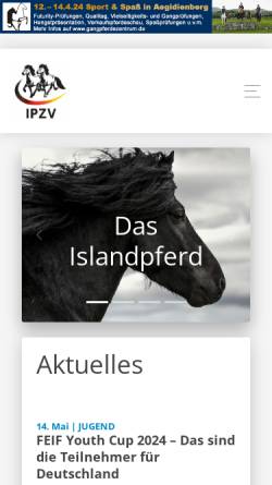 Vorschau der mobilen Webseite www.ipzv.de, IPZV - Islandpferde-Reiter- und Züchterverband e.V.