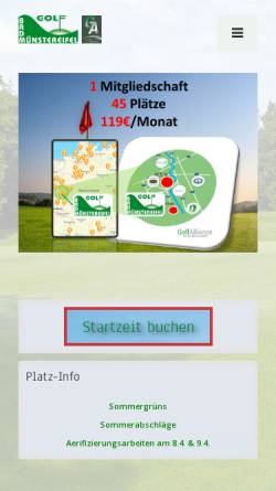 Vorschau der mobilen Webseite golfbadmuenstereifel.de, Golfplatz Bad Münstereifel