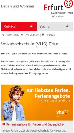 Vorschau der mobilen Webseite www.erfurt.de, Volkshochschule Erfurt