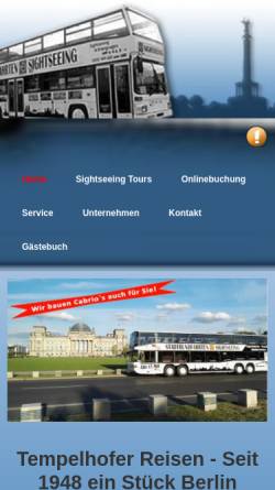 Vorschau der mobilen Webseite www.tempelhofer.de, Tempelhofer Reisen