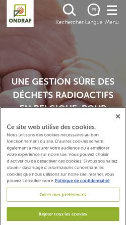 Vorschau der mobilen Webseite www.ondraf.be, Nationale Einrichtung für Radioaktiven Abfall und Angereicherte Spaltprodukte (NERAS)