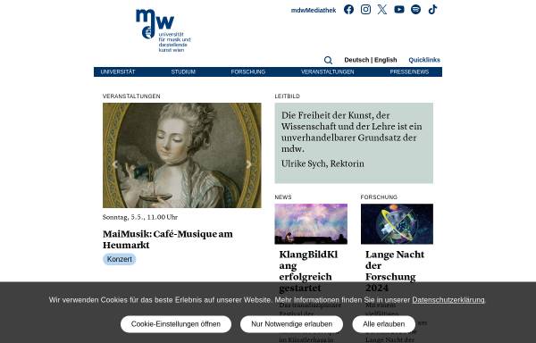 Vorschau von www.mdw.ac.at, Universität für Musik und darstellende Kunst Wien