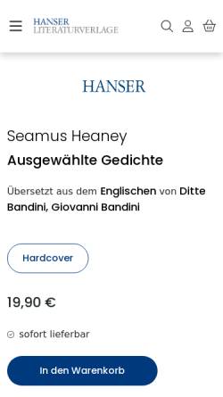 Vorschau der mobilen Webseite www.hanser-literaturverlage.de, S. Heaney: Ausgewählte Gedichte