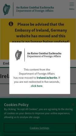 Vorschau der mobilen Webseite www.embassyofireland.de, Irland