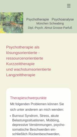 Vorschau der mobilen Webseite grosse-parfuss.de, Psychotherapeutische Praxis Almut Grosse-Parfuß