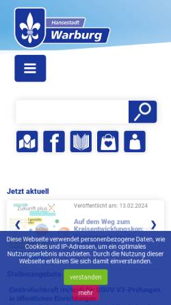 Vorschau der mobilen Webseite www.warburg.de, Stadt Warburg