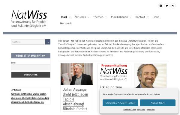 Vorschau von www.natwiss.de, NaturwissenschaftlerInnen mit Verantwortung für Friedens- und Zukunftsfähigkeit e.V.