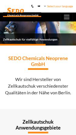 Vorschau der mobilen Webseite www.sedochemicals.de, Sedo Chemicals Neopren GmbH