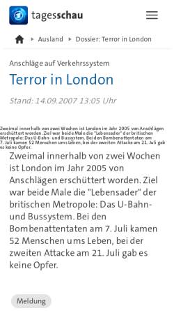 Vorschau der mobilen Webseite www.tagesschau.de, Tagesschau: Nach dem Angriff auf London