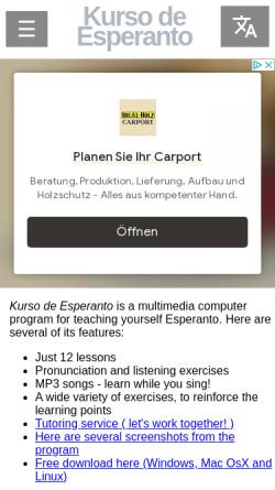 Vorschau der mobilen Webseite www.kurso.com.br, Kurso de Esperanto