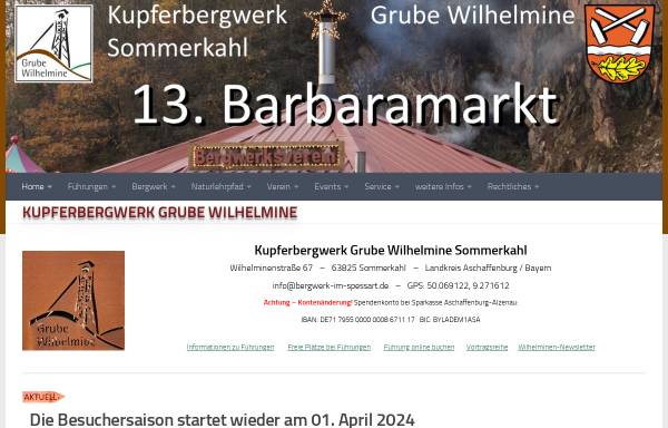 Vorschau von www.bergwerk-im-spessart.de, Kupferbergwerk Grube Wilhelmine e. V.