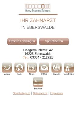 Vorschau der mobilen Webseite www.zahnarzt-breuning.de, Dipl.- Stom. Henry Breuning
