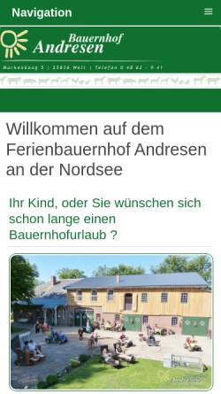 Vorschau der mobilen Webseite www.ferienhof-andresen.de, Bauernhof Andresen