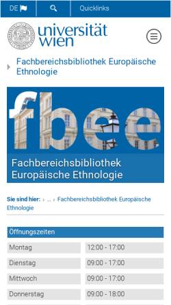 Vorschau der mobilen Webseite bibliothek.univie.ac.at, Fachbereichsbibliothek Europäische Ethnologie