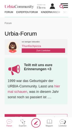 Vorschau der mobilen Webseite www.urbia.de, Urbia: Forum Frühchen