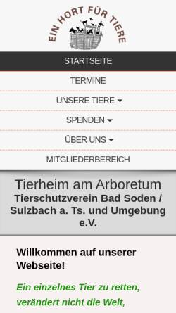 Vorschau der mobilen Webseite www.tierheim-bad-soden-sulzbach.de, Tierschutzverein Bad-Soden/Sulzbach und Umgebung e.V.