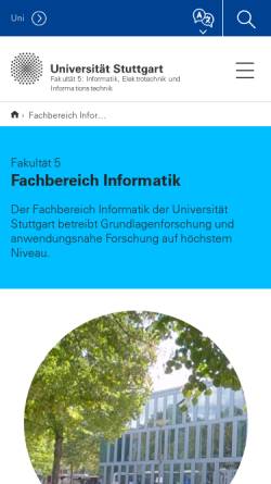 Vorschau der mobilen Webseite www.informatik.uni-stuttgart.de, Fakultät Informatik Uni Stuttgart