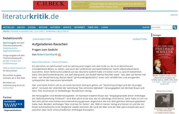 Vorschau von www.literaturkritik.de, Aufgeladenes Rauschen