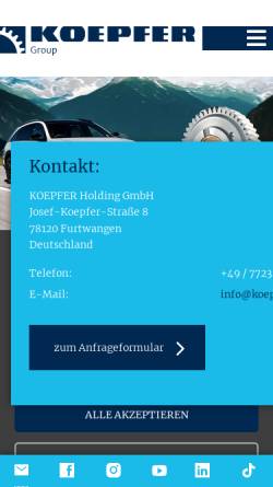 Vorschau der mobilen Webseite www.koepfer.com, Jos. Koepfer & Söhne GmbH