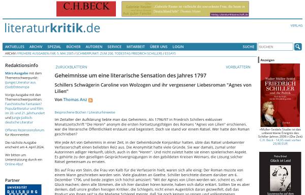 Vorschau von www.literaturkritik.de, Geheimnisse um eine literarische Sensation des Jahres 1797