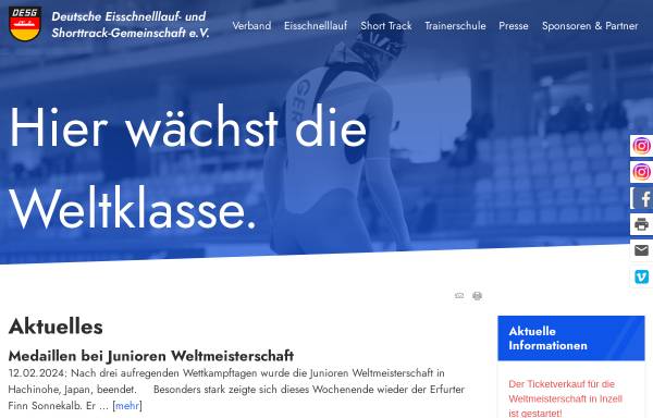 Vorschau von www.desg.de, Deutsche Eisschnellauf-Gemeinschaft e.V.