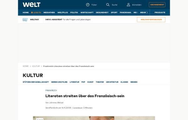 Vorschau von www.welt.de, Literaten streiten über das Französisch-sein