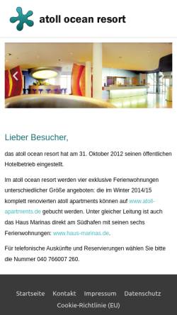 Vorschau der mobilen Webseite atoll.de, Hotel Atoll