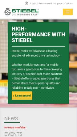 Vorschau der mobilen Webseite www.stiebel.de, Stiebel Getriebebau GmbH & Co.KG