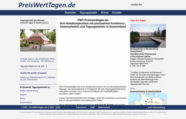 Vorschau von www.pwt-tagungshotels.de, PreisWertTagen.de [Hans Wolf & Heidrun Dürr GbR]