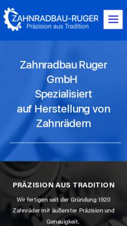 Vorschau der mobilen Webseite www.zahnrad-ruger.de, Zahnradbau Ruger GmbH