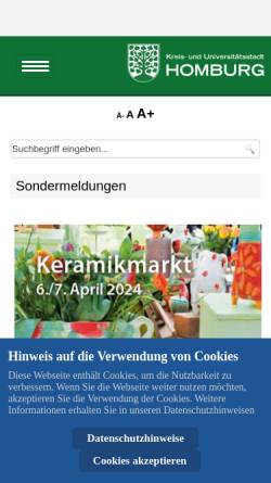 Vorschau der mobilen Webseite www.homburg.de, Kreis- und Universitätsstadt