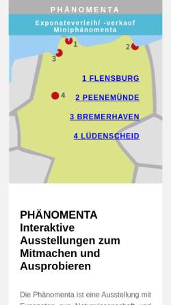 Vorschau der mobilen Webseite phaenomenta.com, Phänomenta Flensburg