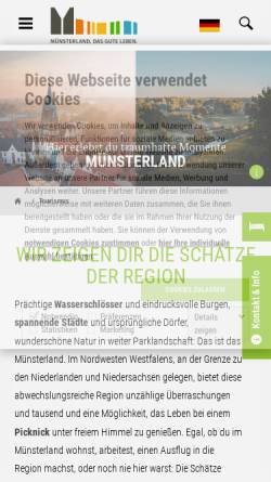 Vorschau der mobilen Webseite www.muensterland-tourismus.de, Urlaub im Münsterland